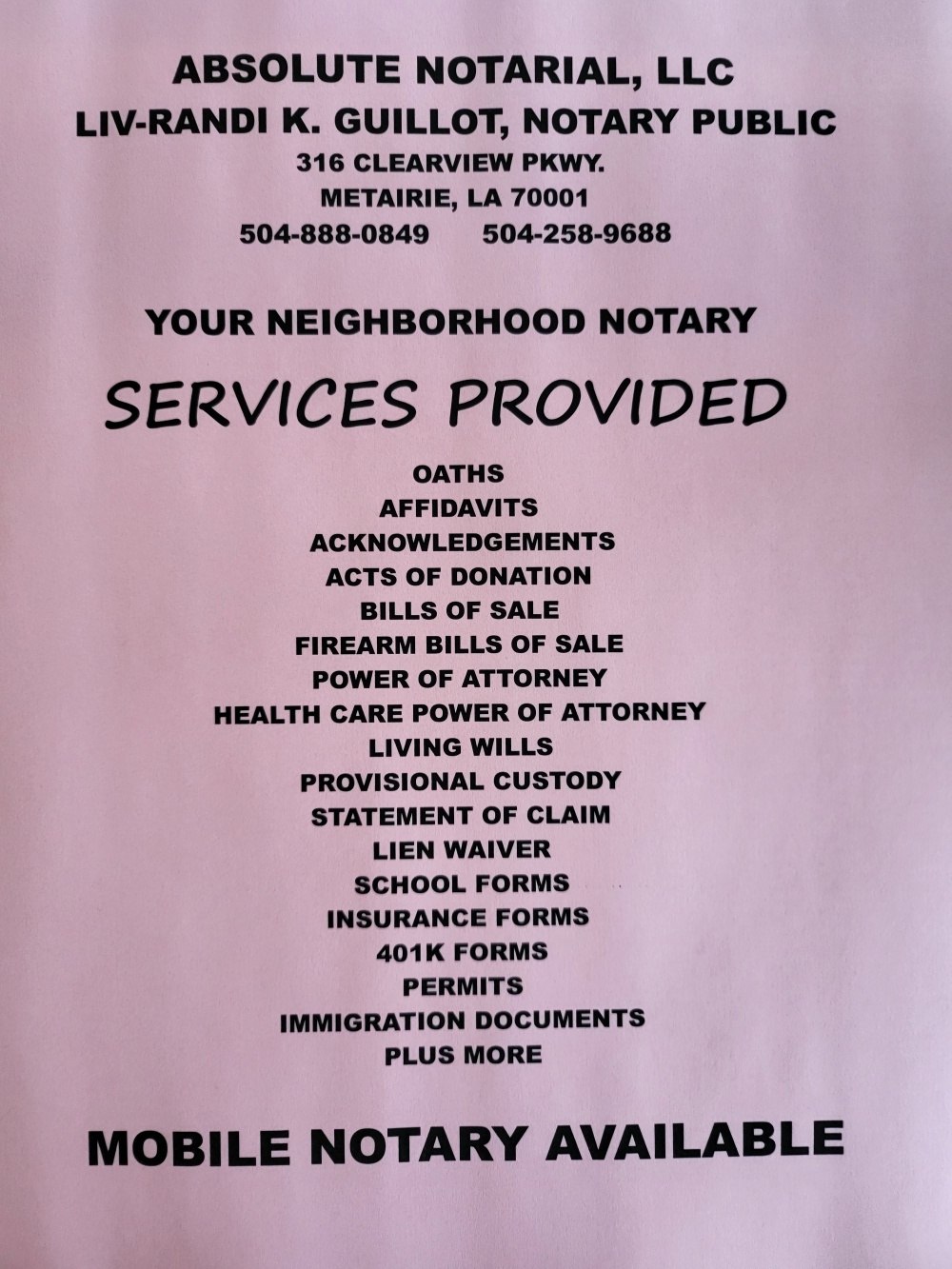 MOBILE NOTARY SERVICE!!! ABSOLUTE NOTARIAL, LLC 01